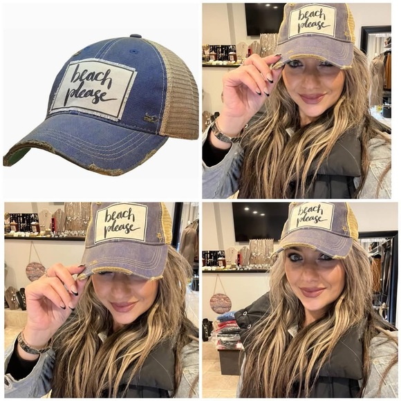 Unisex Blue Wash \'Beach Please\' Trucker Hat